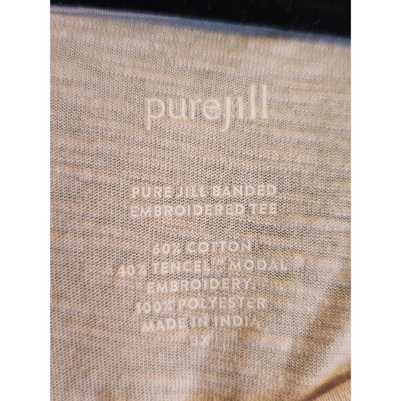 Pure J Jill Womens 3X Cream Colored Banded Embroidered Tee Cap Sleeve Top Shirt - Picture 2 of 8